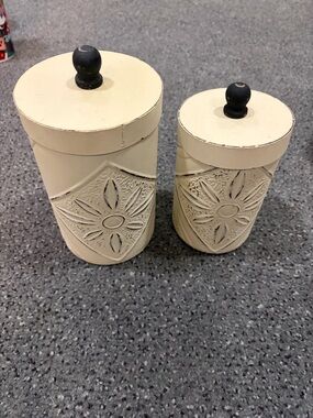Cream Decorative Canister Set with Floral Embossed Design